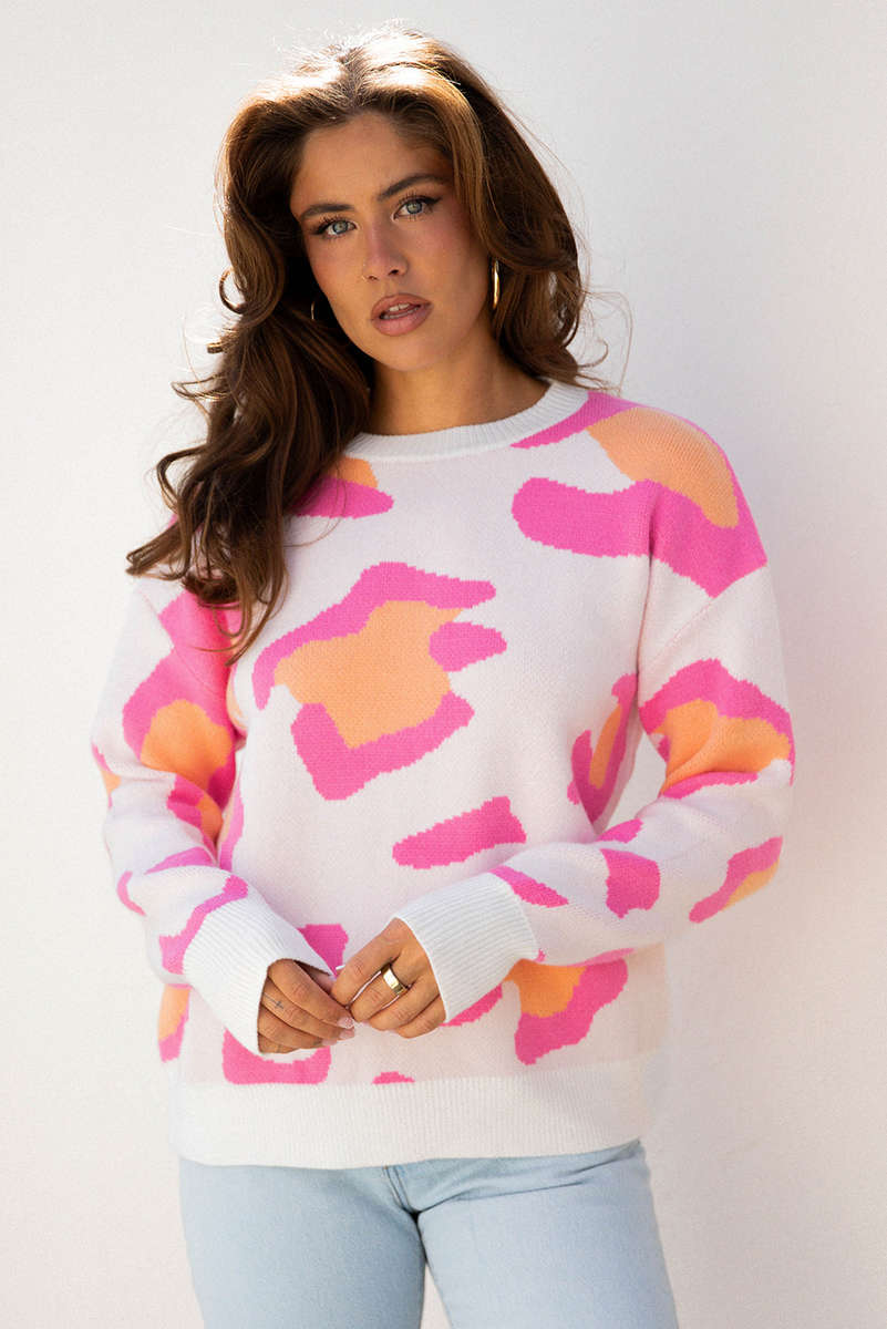 Sachet Pink Playful Leopard Print Drop Shoulder Baggy Sweater