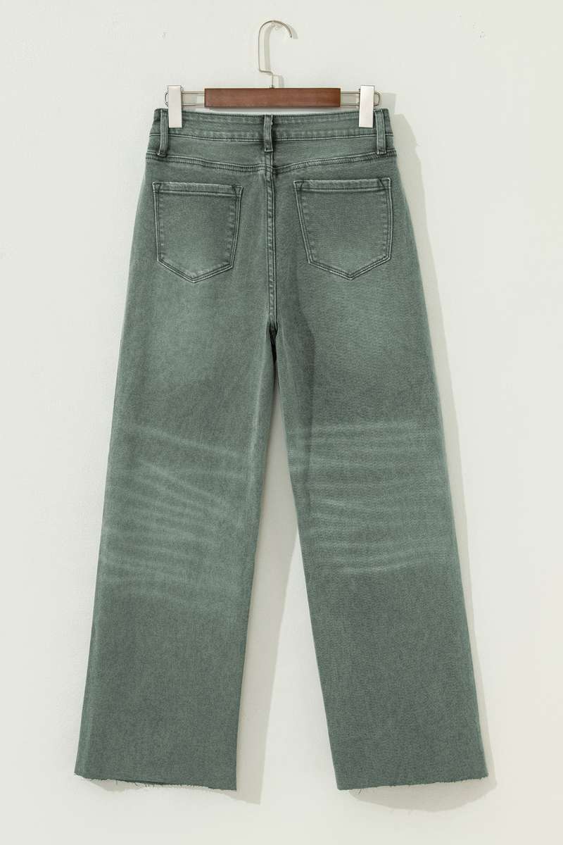 Four Leaf Clover Slight Distressed Raw Edge Wide Leg Jeans