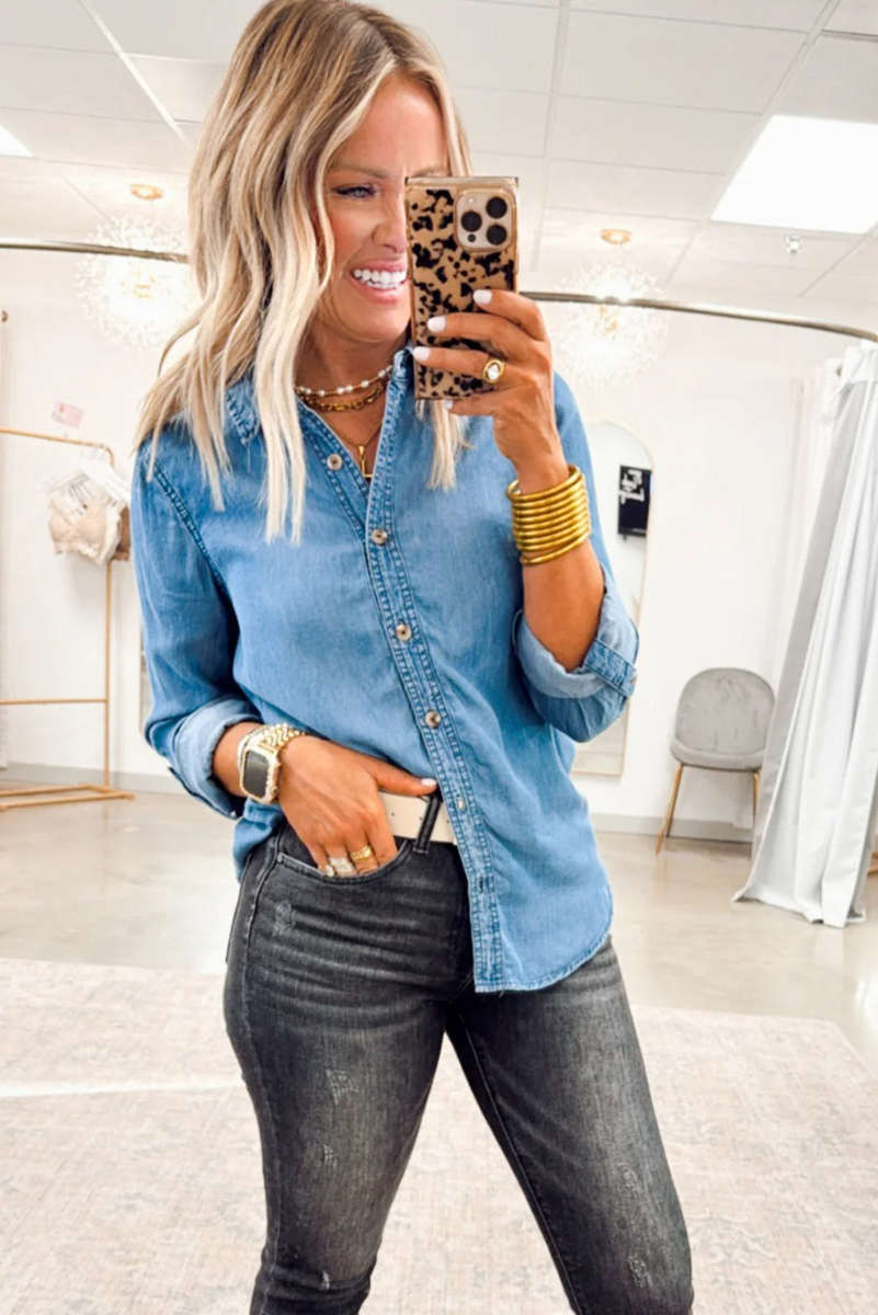 Myosotis Buttoned Down Slim Denim Shirt