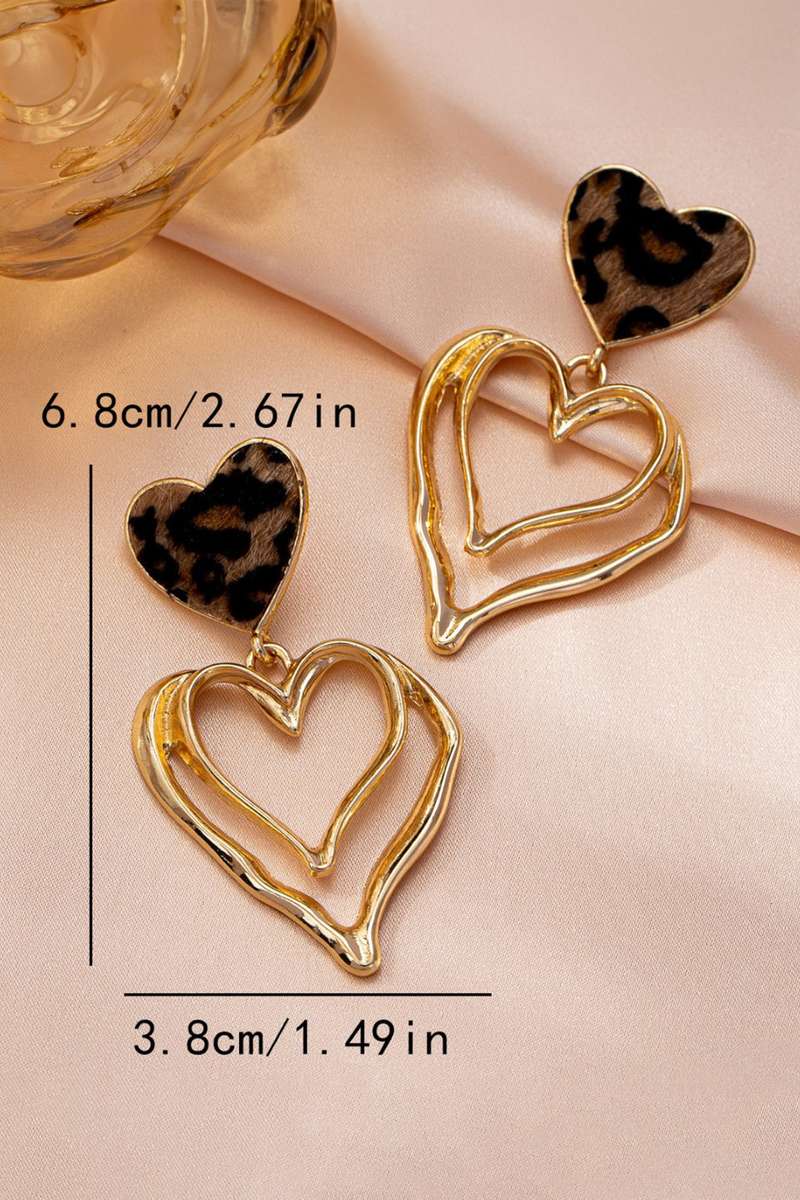 Gold Plated Irregular Hollowed Heart Leopard Studded Earrings