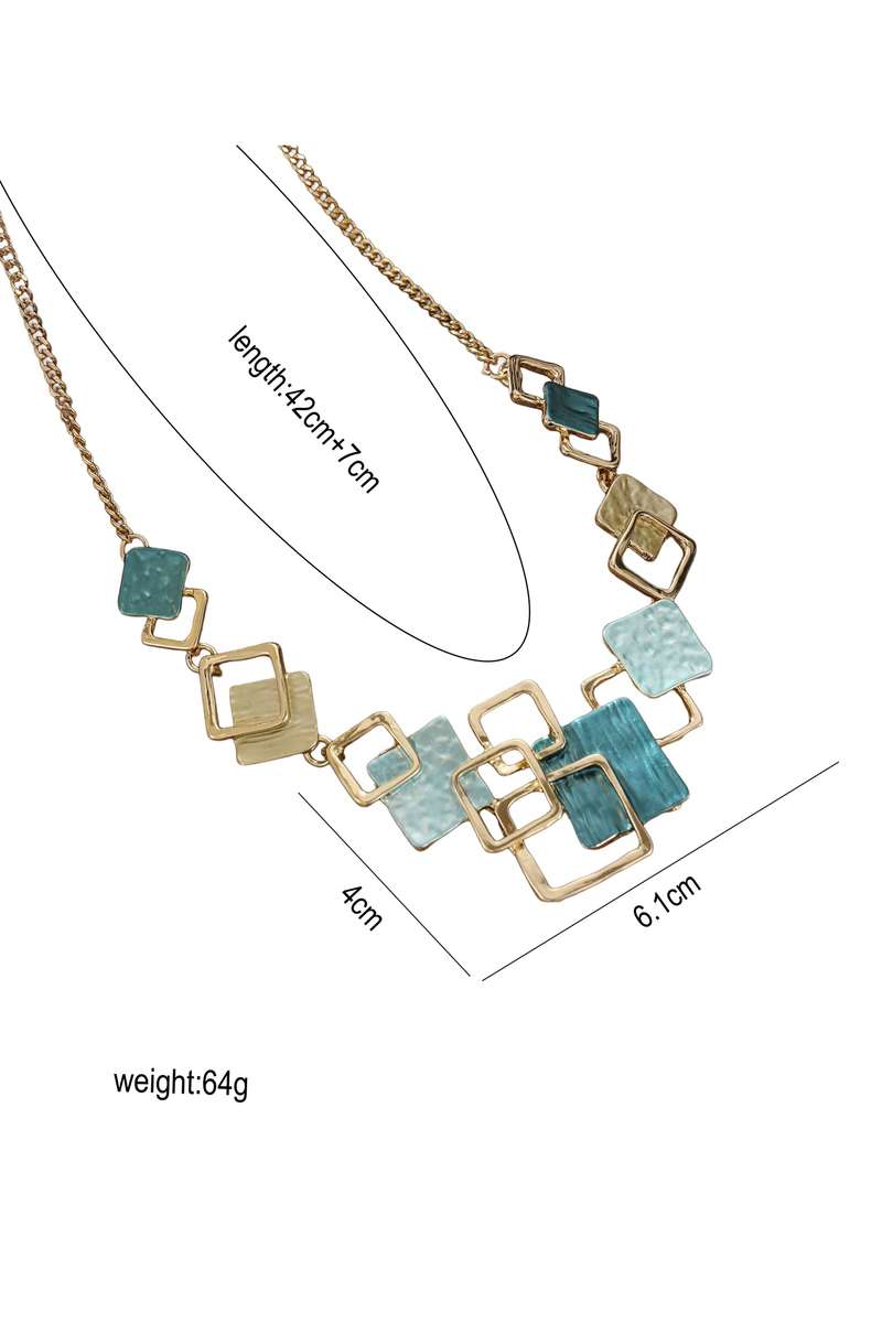 Peacock Blue Bohemian Simple Geometric Hollowed Alloy Thin Coating Necklace