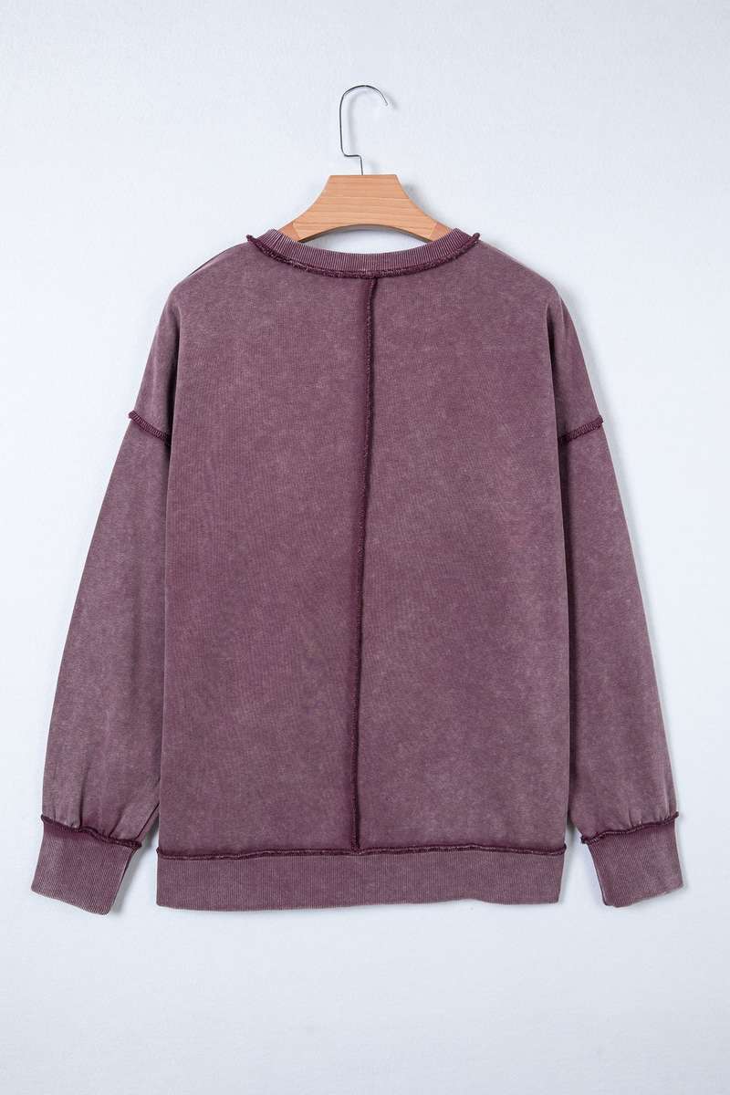 Red Sandalwood Mineral Wash Exposed Seam Side Slit Sweatshirt