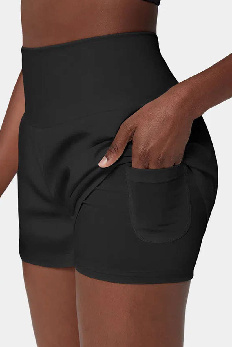 Black Pocketed Wide Waistband Swim Shorts