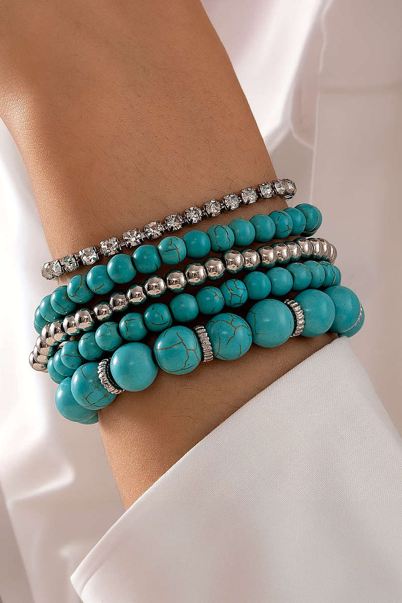 Turquoise Multilayer Alloy Rhinestone Beading Bracelet