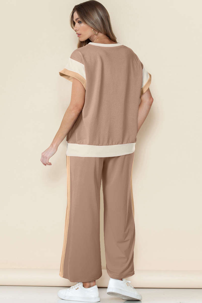 Smoke Gray Color Block Detail Casual Two-piece Set