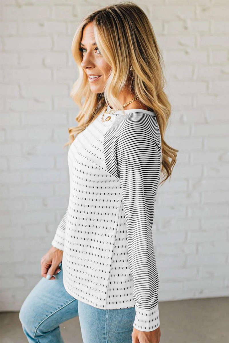 Black Stripe Raglan Patchwork Long Sleeve Tee