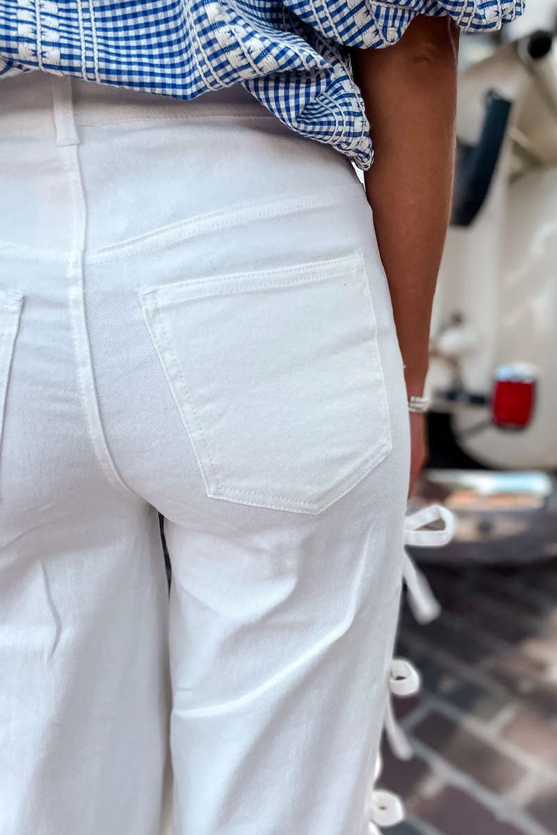 White Bow Knot Side Detail Straight Leg Loose Jeans
