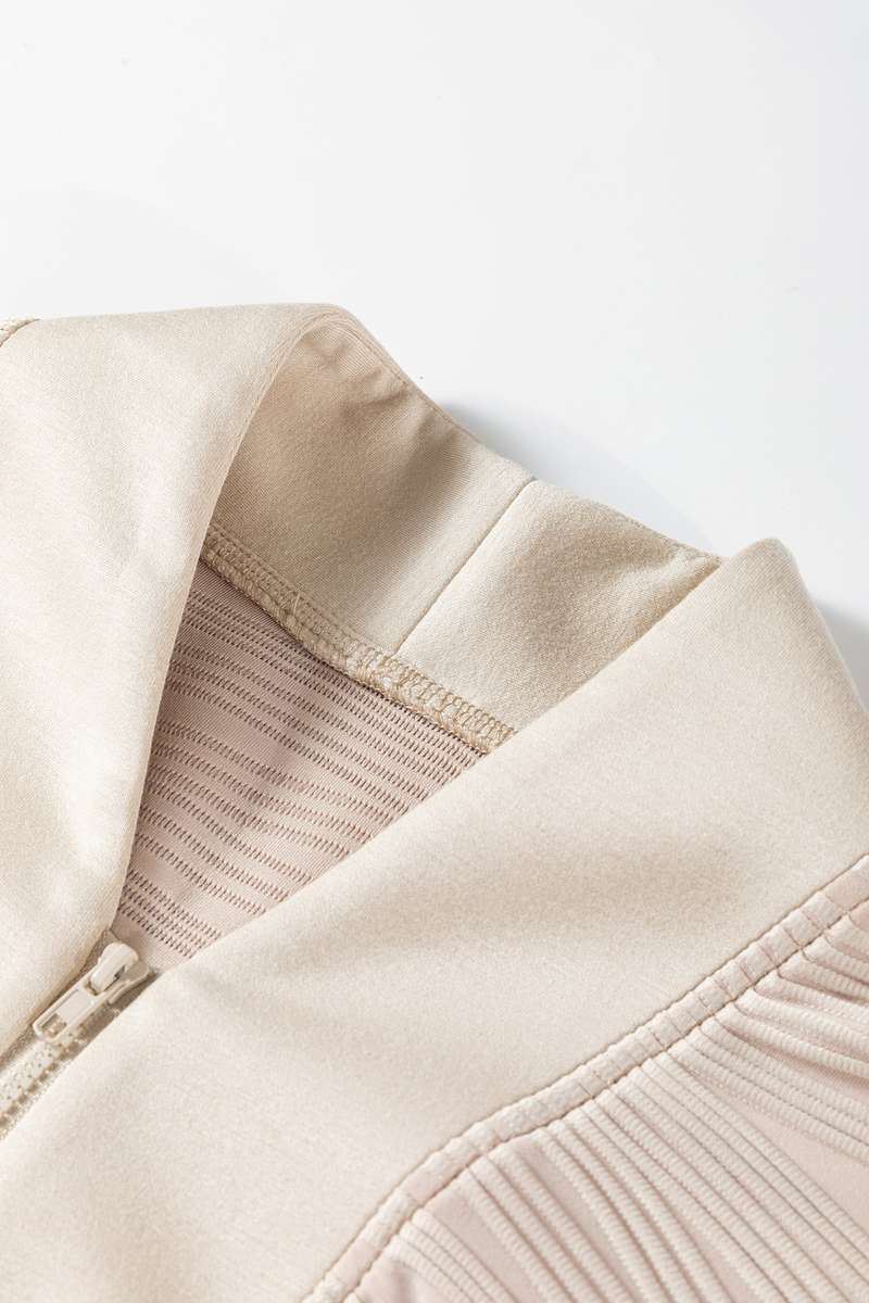 Parchment Solid Color Textured Zip V Neck Pullover Sweatshirt