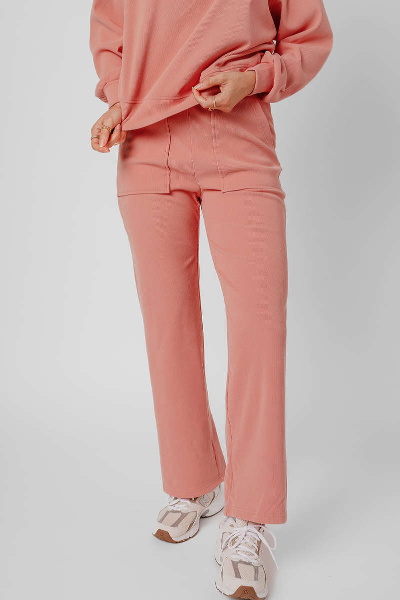 Blossom Ribbed Knit Drop Shoulder Pocketed Two Piece Lounge Set