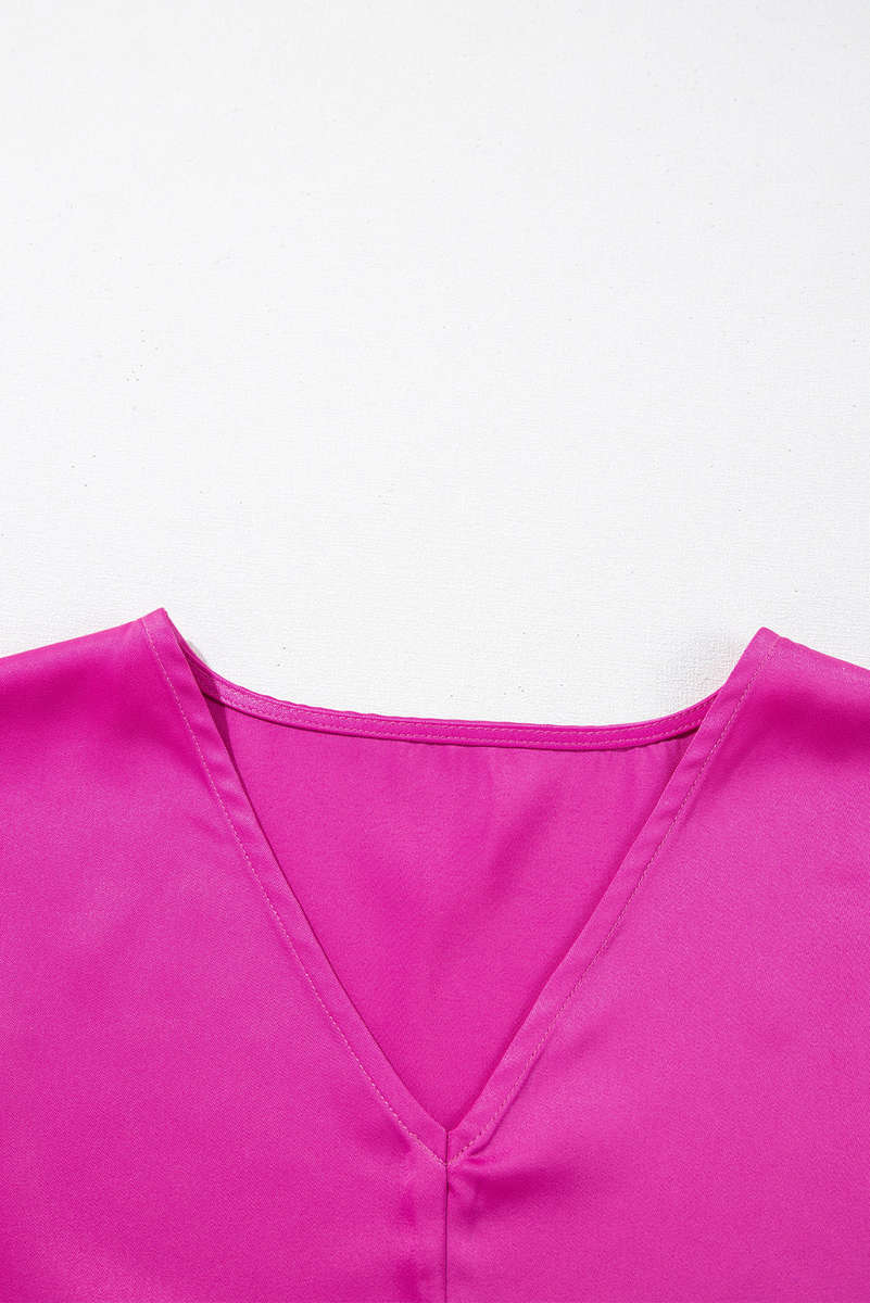 Bright Pink Silky V Neck Dolman Blouse