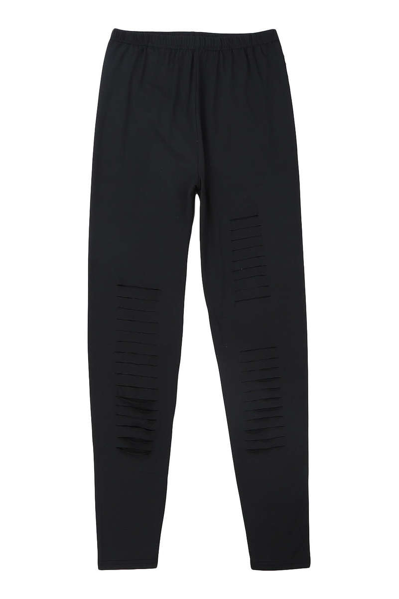 Black Solid Color High Waist Ripped Leggings