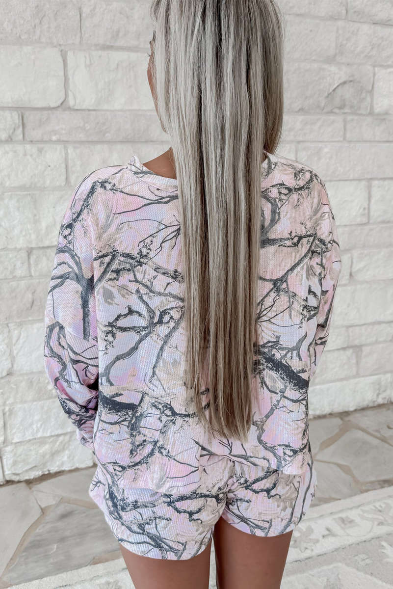 Pink Camo Henley Top and Short Set