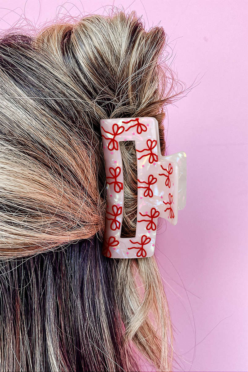 Racing Red Bow Knot Print Cut Out Square Hair Claw Clip