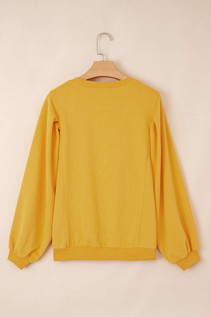 Citrus Pleated Balloon Sleeve Pullover Solid Sweatshirt
