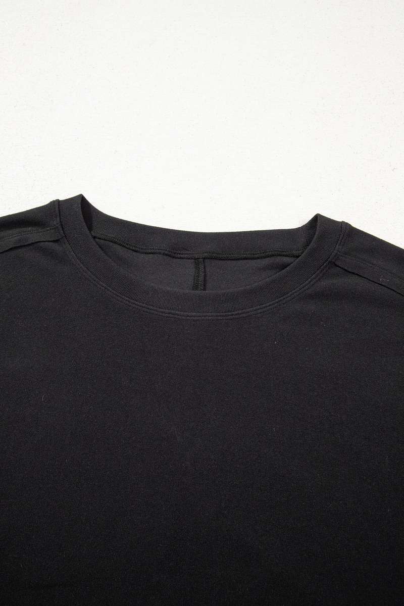Black Solid Color Bow Textured Patchwork Long Sleeve Tee