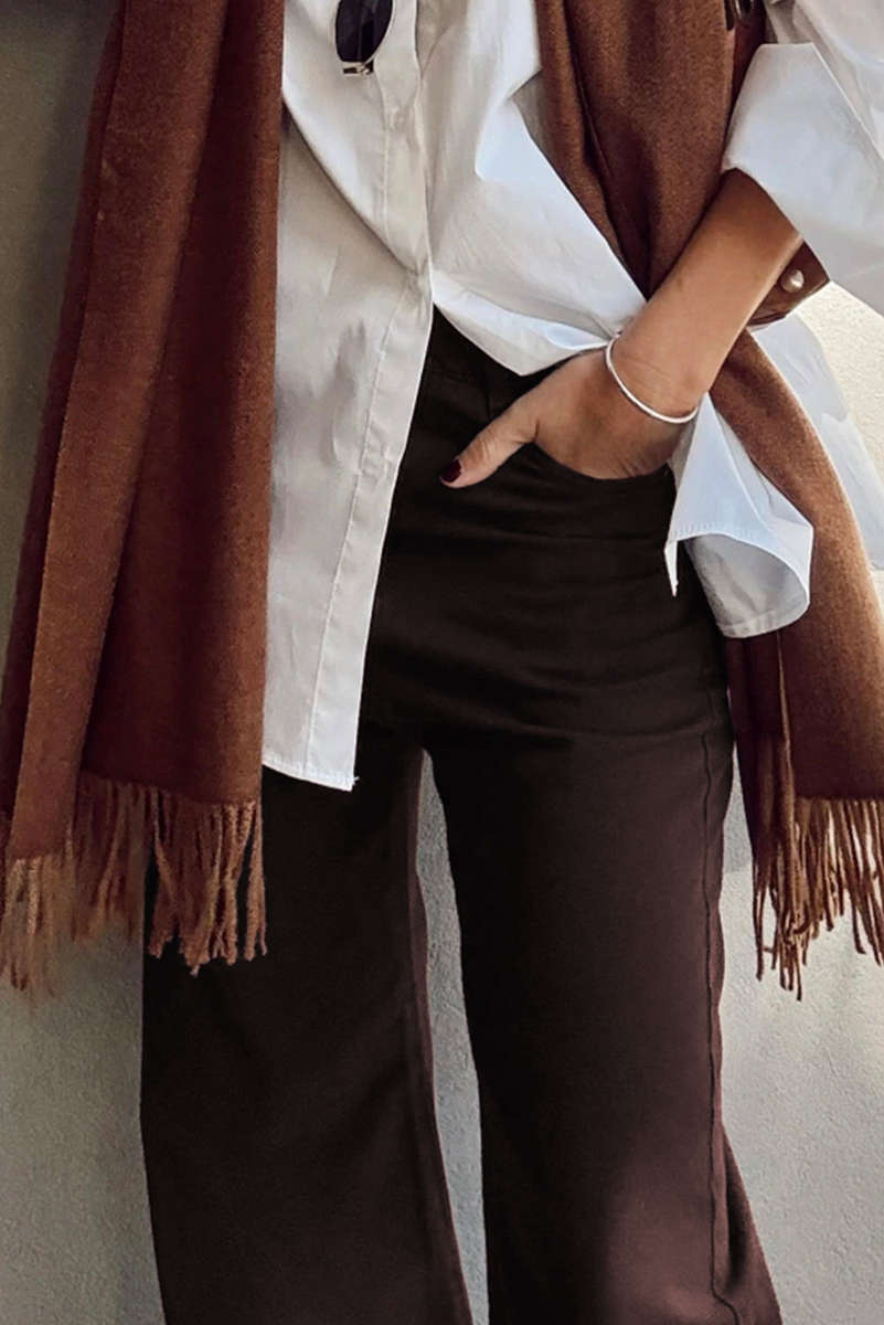 Coffee Loose Straight High Waist Solid Color Jeans