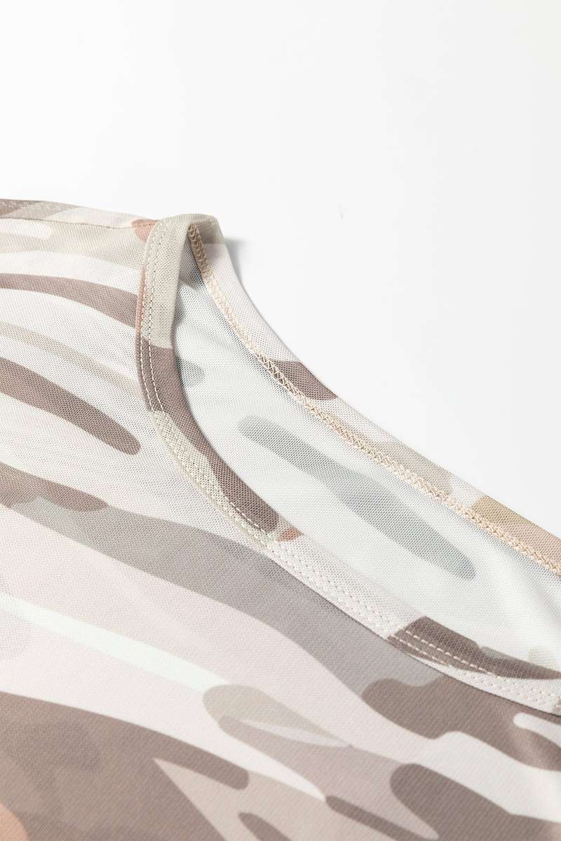 Green Plus Size Western Camo Print Mesh Long Sleeve Top