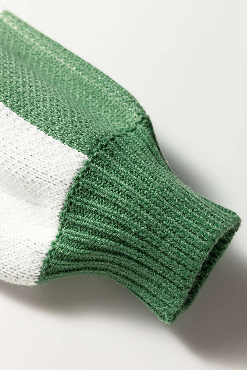 Mist Green Checkered Pattern Polo Collar Loose Sweater
