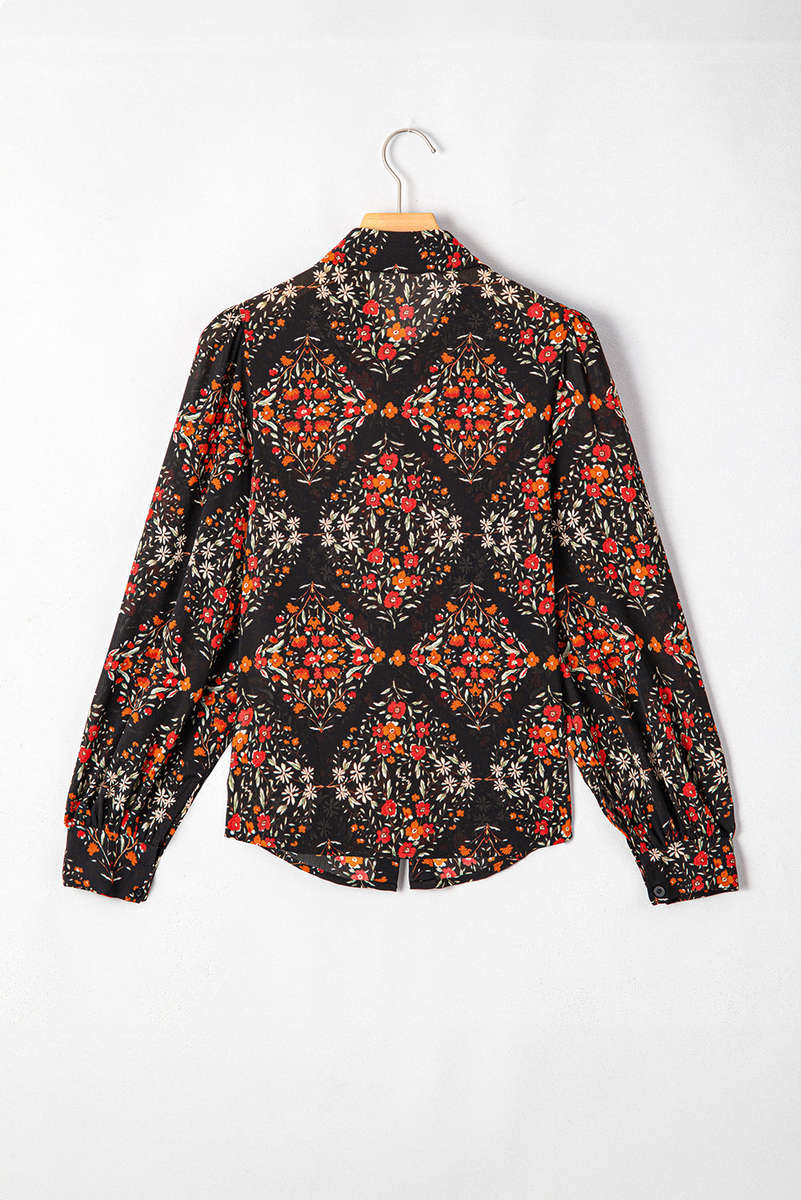 Black Strawberry Aesthetic Floral Puff Sleeve Shirt