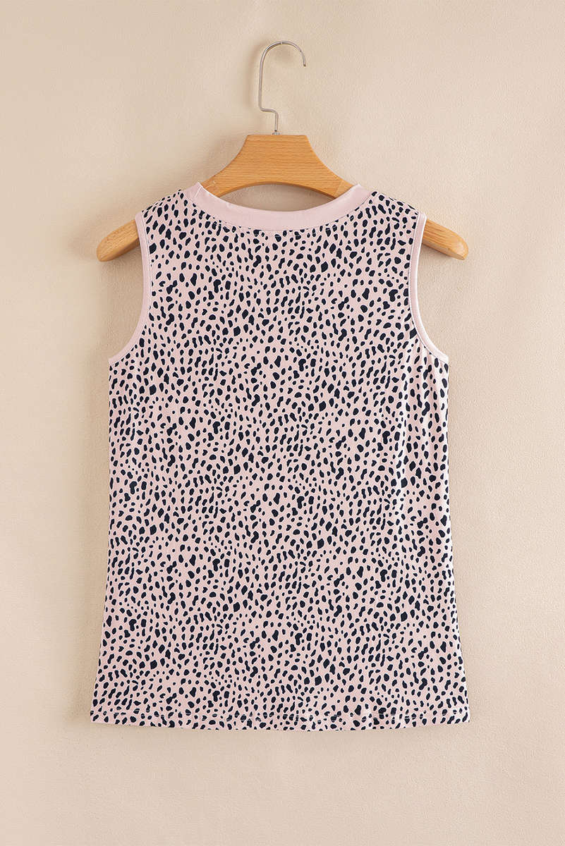 Apricot Leopard Round Neck Tank Top