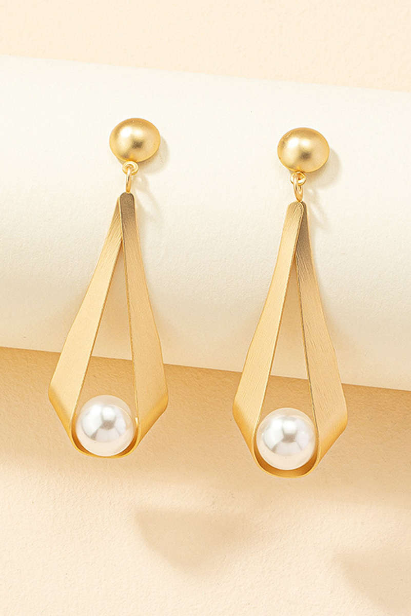 Gold Pearl Decor Plated Dangle Stud Earrings