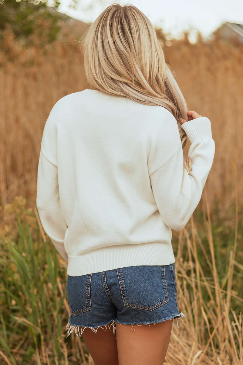 White Tinsel Western Boots Horseshoe Star Knit Crew Neck Sweater