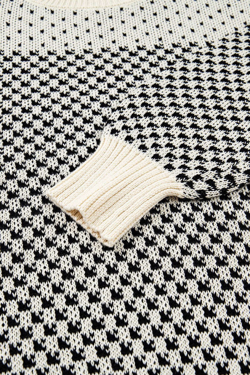 Black Contrast Color Pattern Lantern Sleeve Sweater