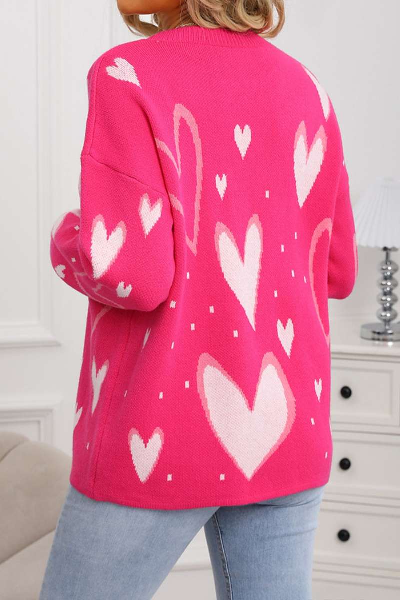Rose Red Splendid Heart Print Valentines Day Sweater