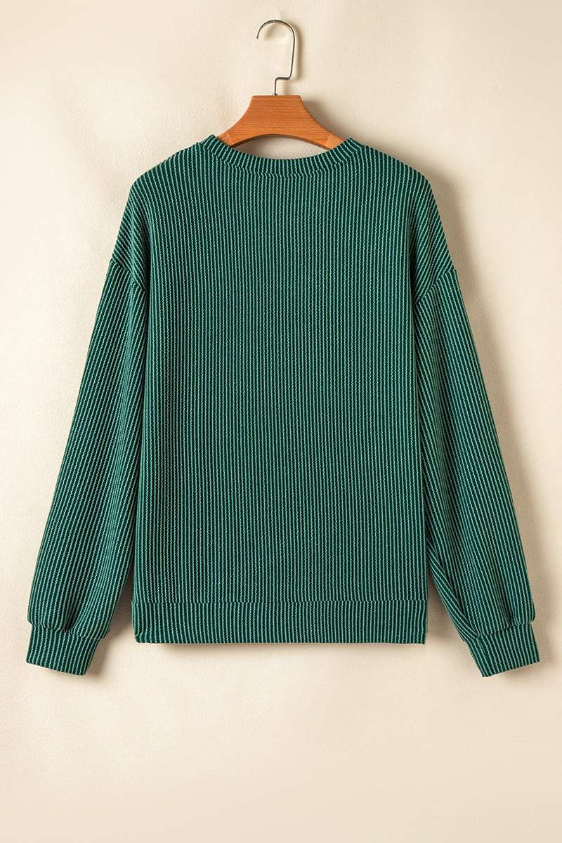 Dark Green MERRY Corded Long Sleeve Top and Pockets Pants Set