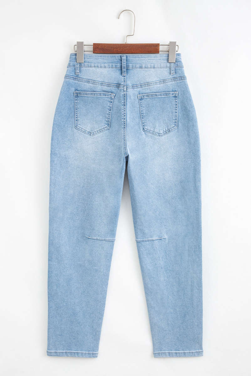 Beau Blue High Rise Barrel Relaxed Patch Pocket Jeans