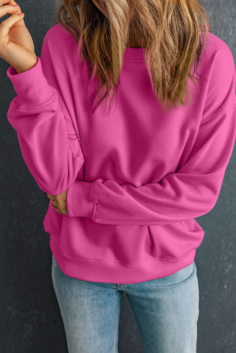 Rose Red Solid Classic Crewneck Pullover Sweatshirt