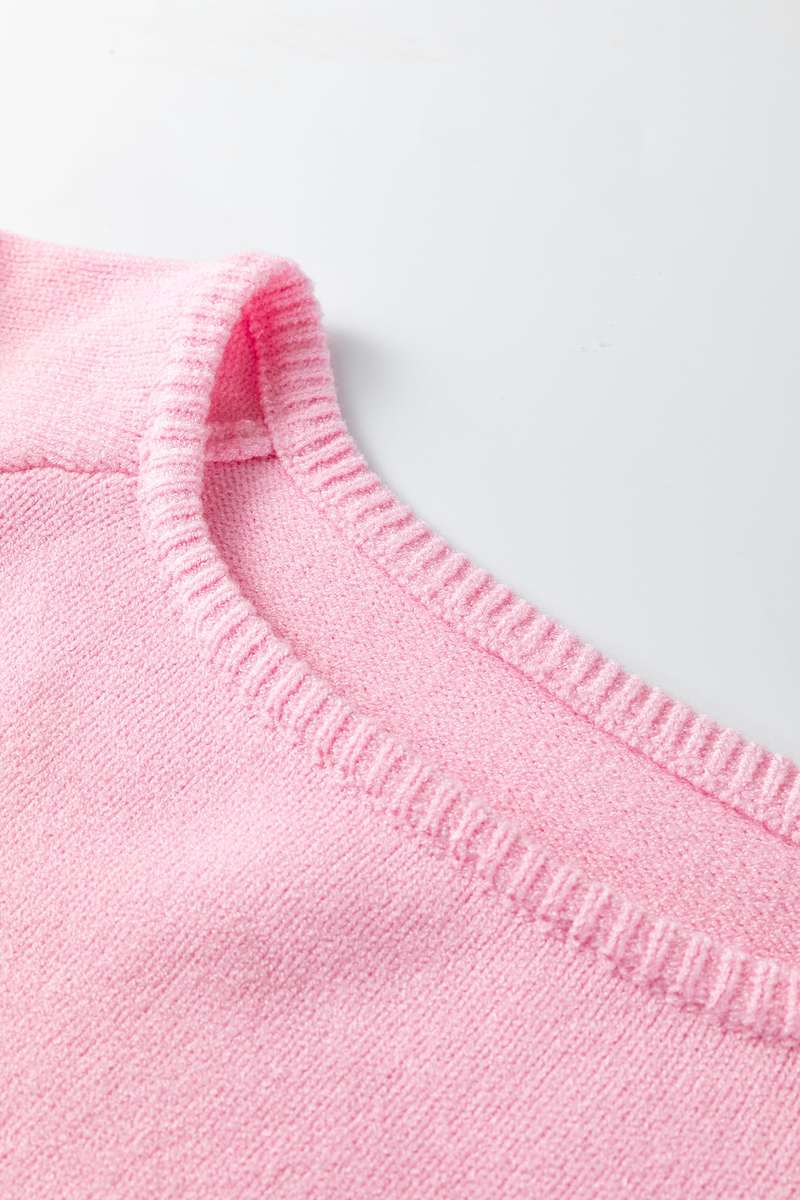 Pink Solid Color Knit Loose Bracelet Sleeve Dolman Sweater