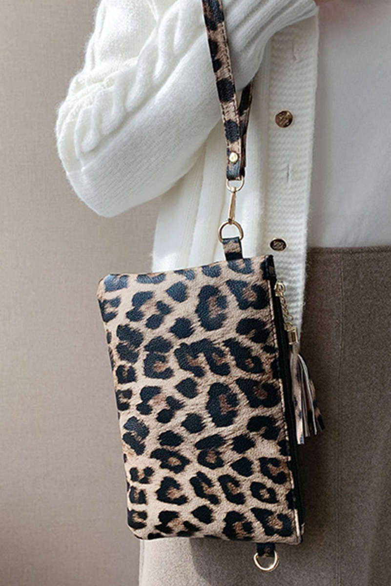 Chestnut Leopard/Cow Print Wrist Strap Zipped Wallet