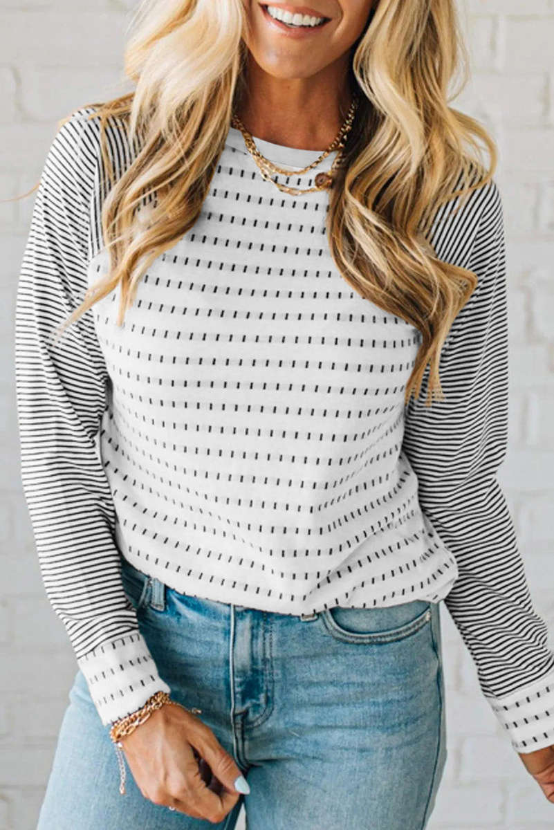 Black Stripe Raglan Patchwork Long Sleeve Tee
