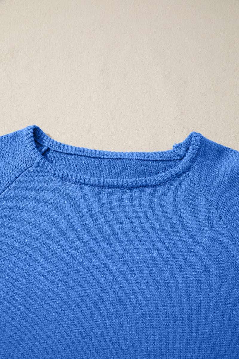 Sky Blue Solid Color Knit Loose Bracelet Sleeve Dolman Sweater
