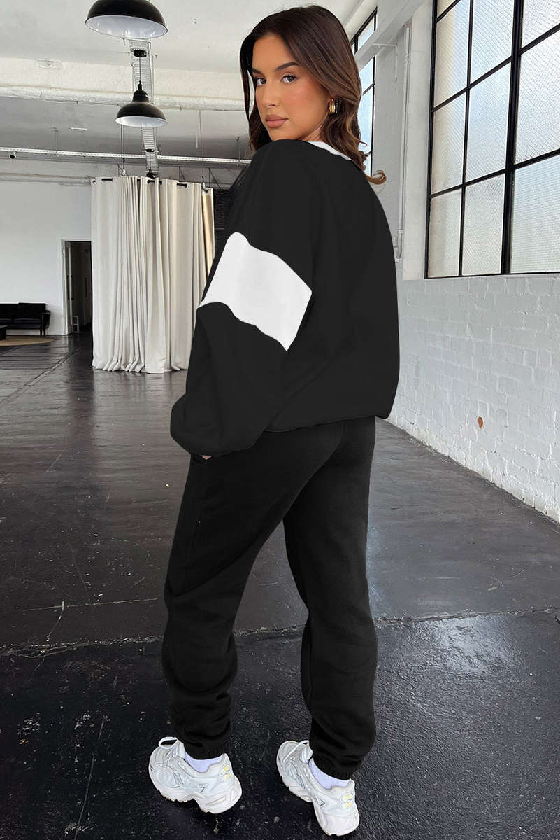 Black Drop Shoulder Loose Sweatshirt and Joggers Active Set