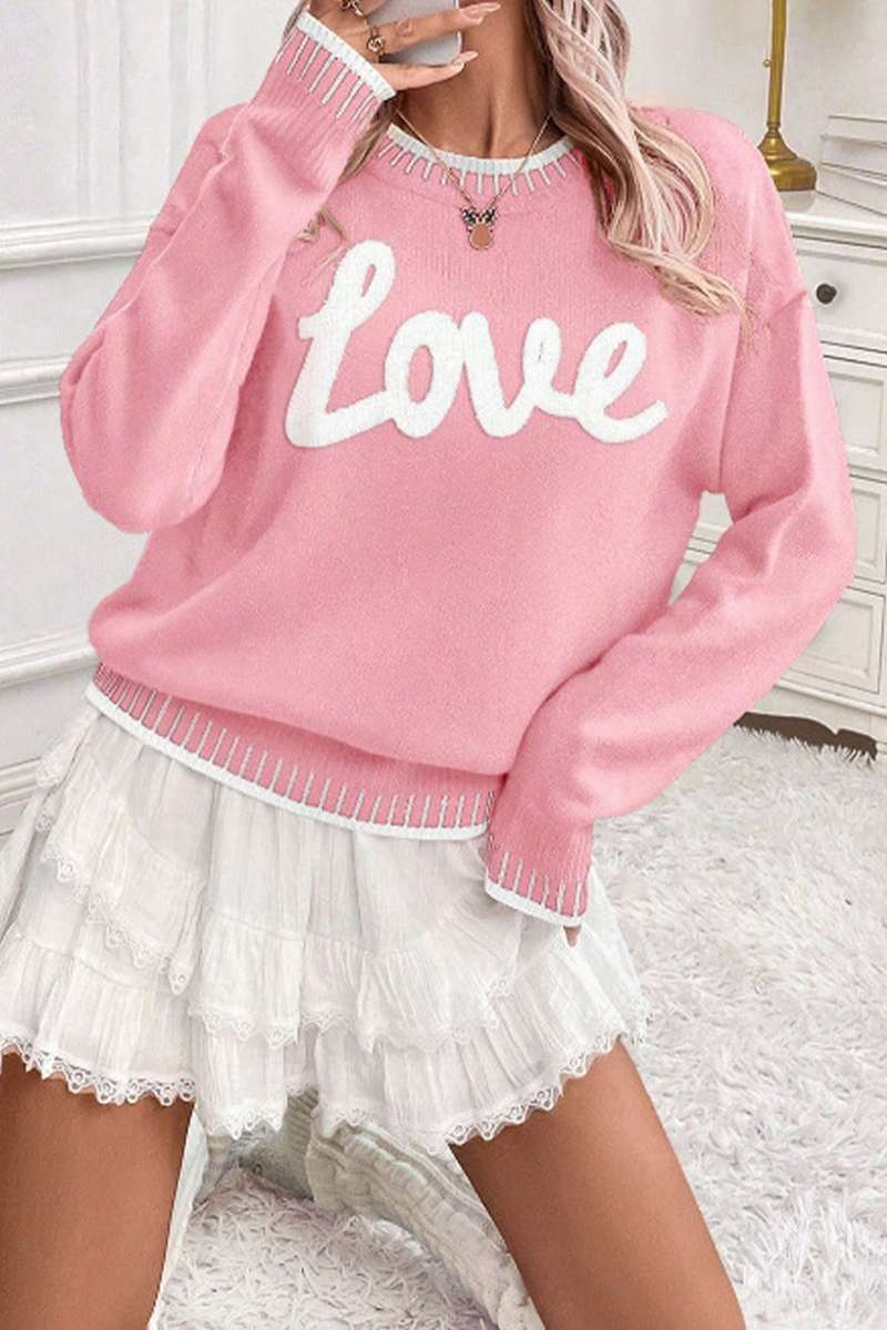 Pink Valentine Love Chenille Letter Graphic Sweater
