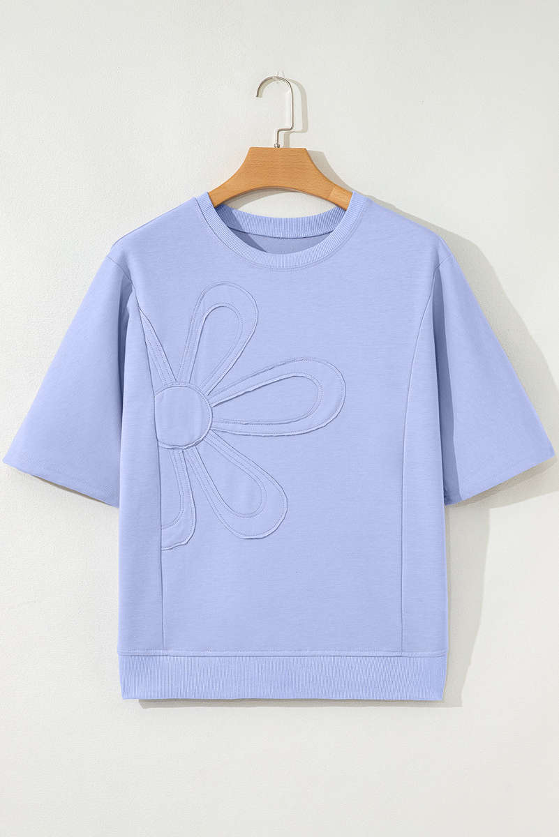 Beau Blue Floral Patched Half Sleeve Tunic Top