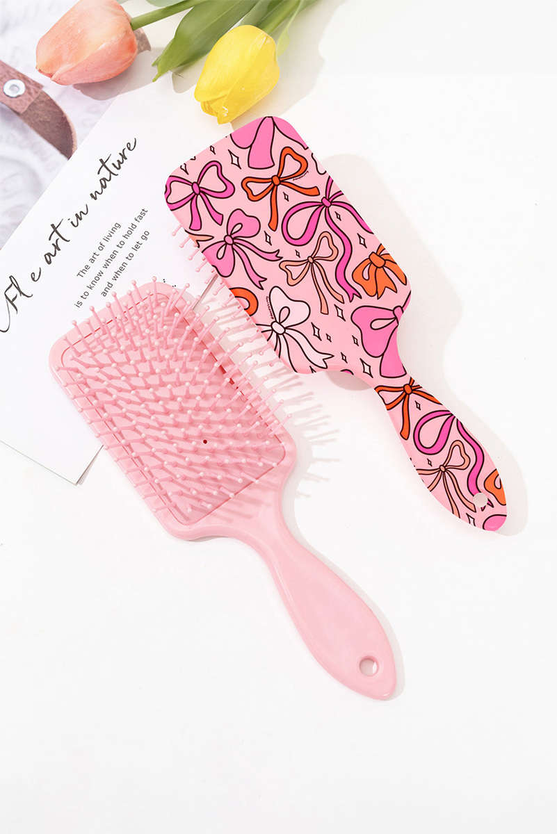 Peach Blossom Starry Ribbon Bow Print Air Cushion Comb
