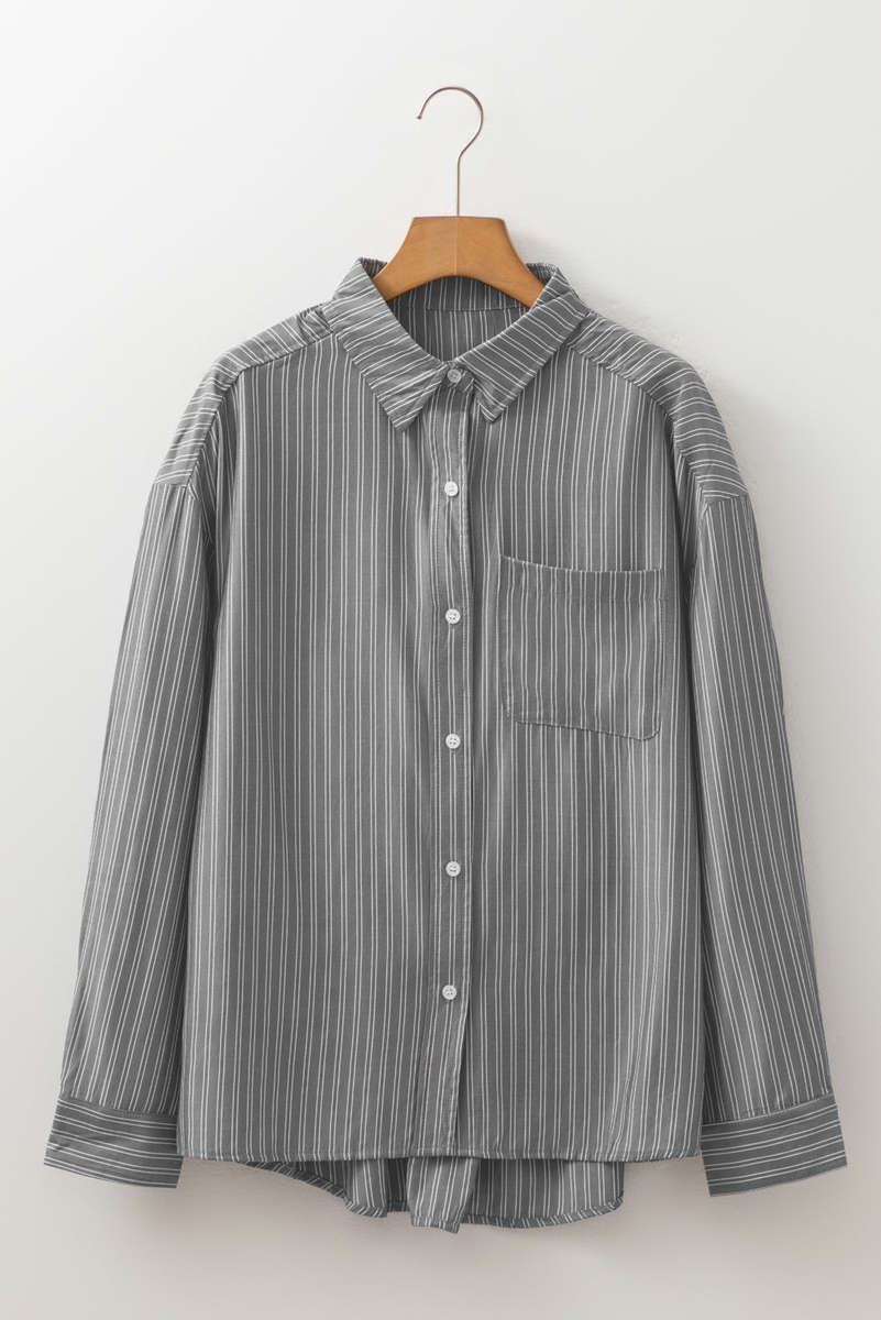 Black Stripe Button Up Oversized Casual Shirt