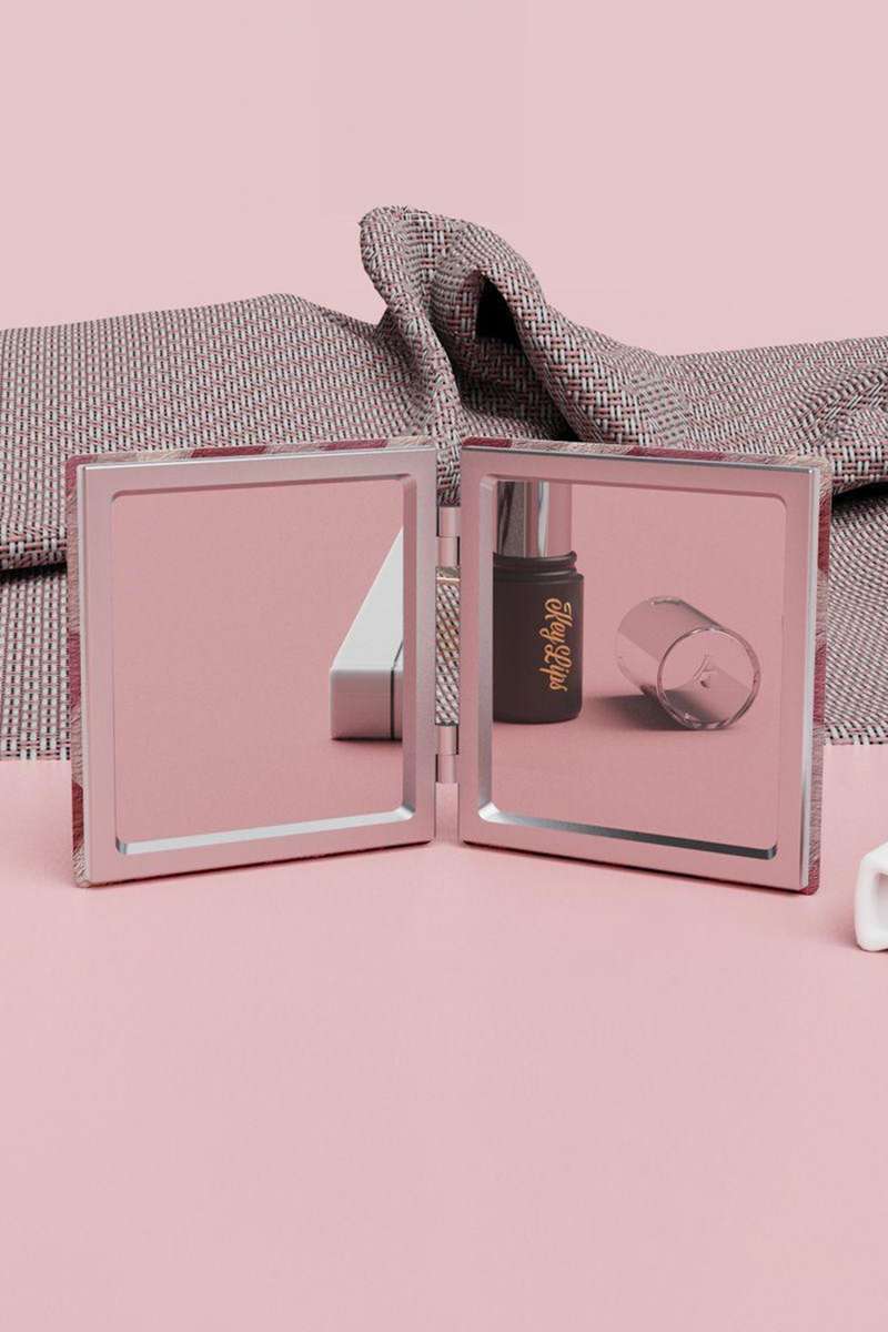 Light Pink Heart Printed Double-Sided Folding Portable Square Mini Mirror