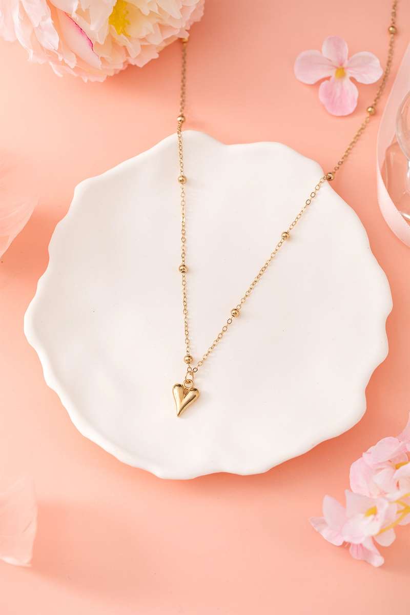 Gold Plated Alloy Puffed Heart Necklace