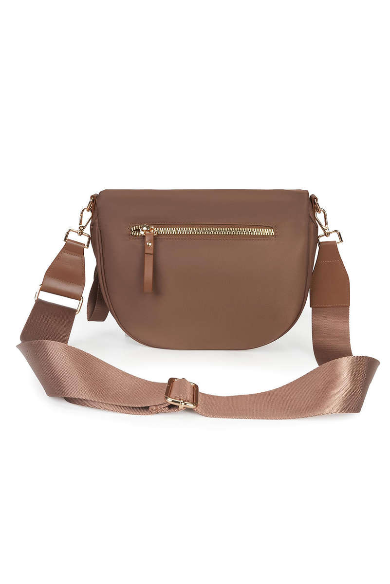 Camel Double Zip Crescent Shape Adjustable Sling Bag