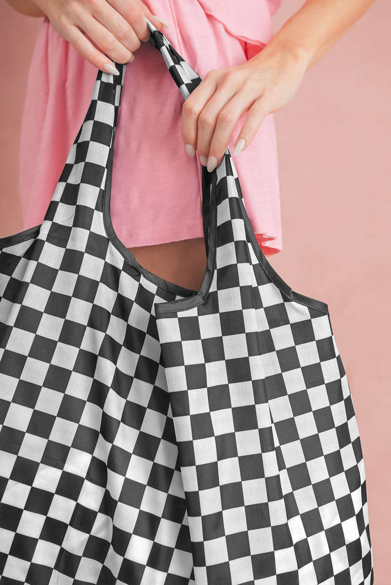 Color black Checkered Print Large Capacity Canvas Shoulder Bag