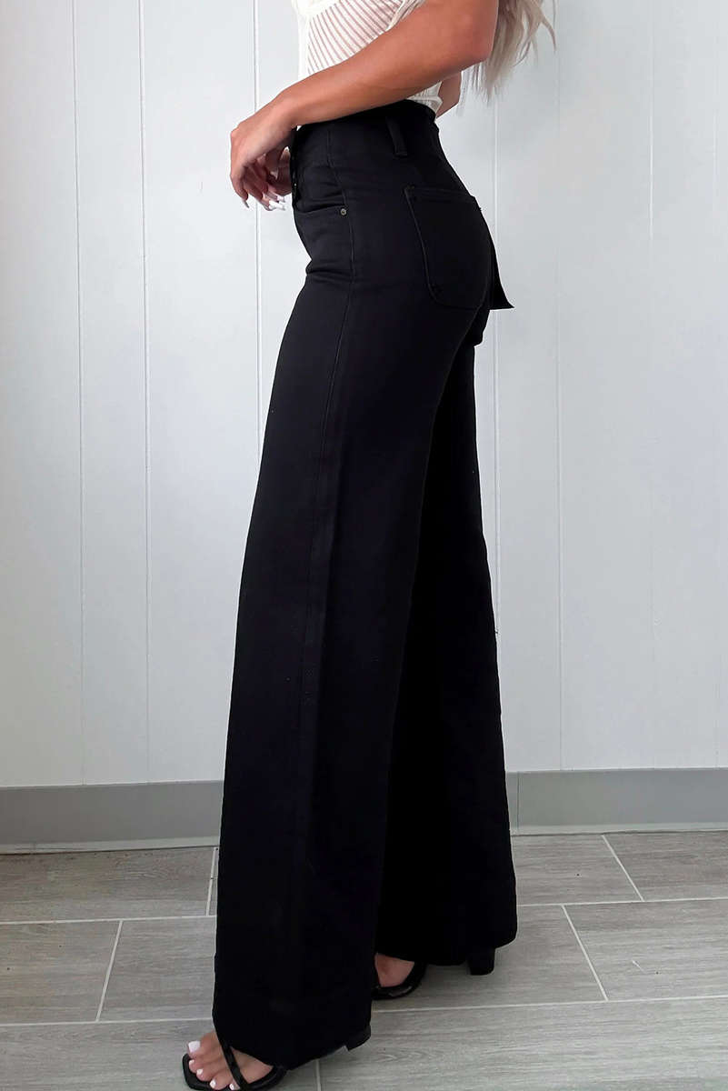 Black 2-Button High Waist Flared Bottom Jeans