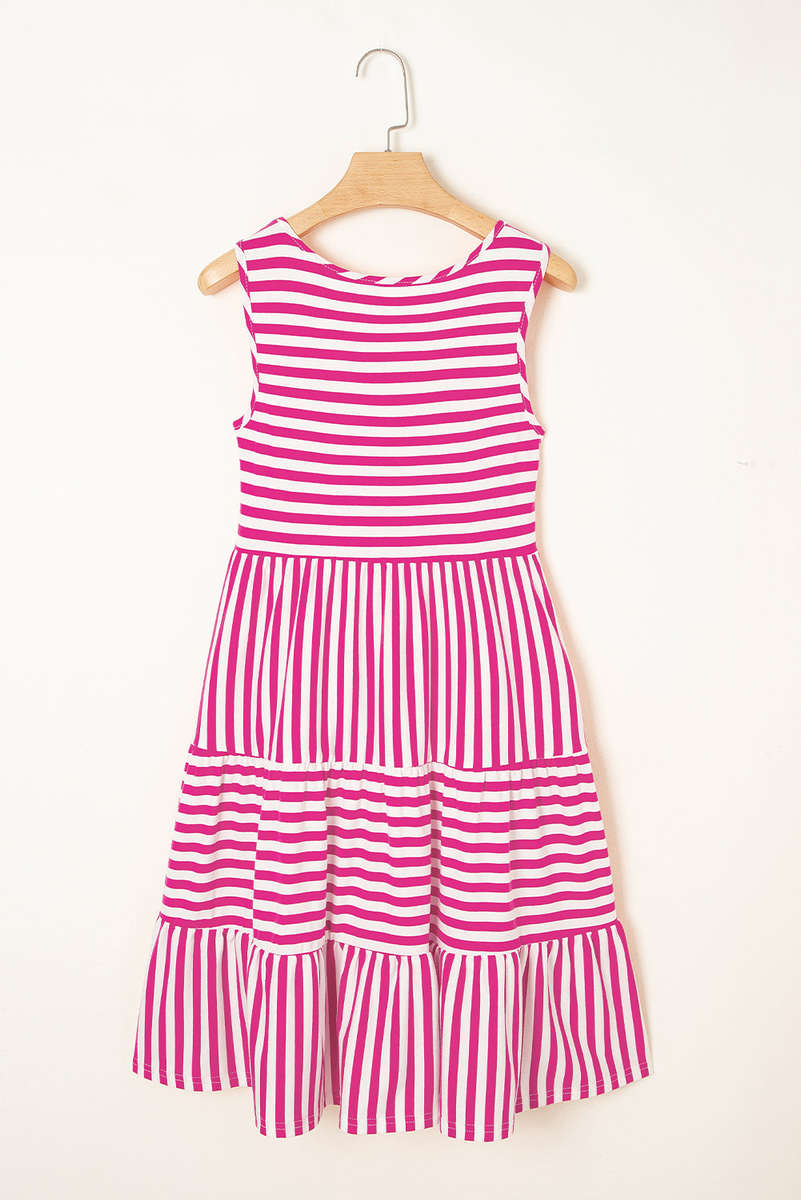 Rose Stripe U Neck Sleeveless Loose Fit Mini Dress