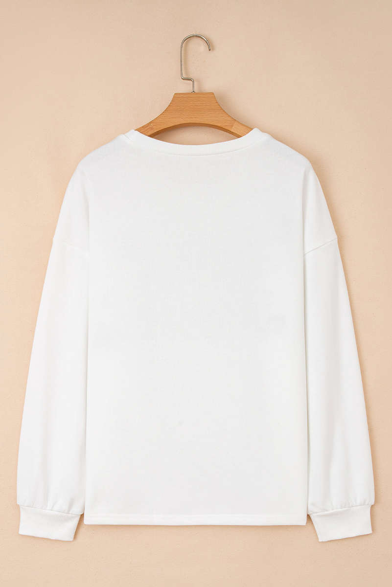 White HOLLY JOLLY Embroidered Graphic Pullover Sweatshirt