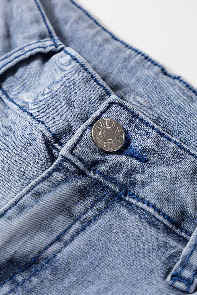 Beau Blue High Waist Button Zip Fly Bell Bottom Jeans