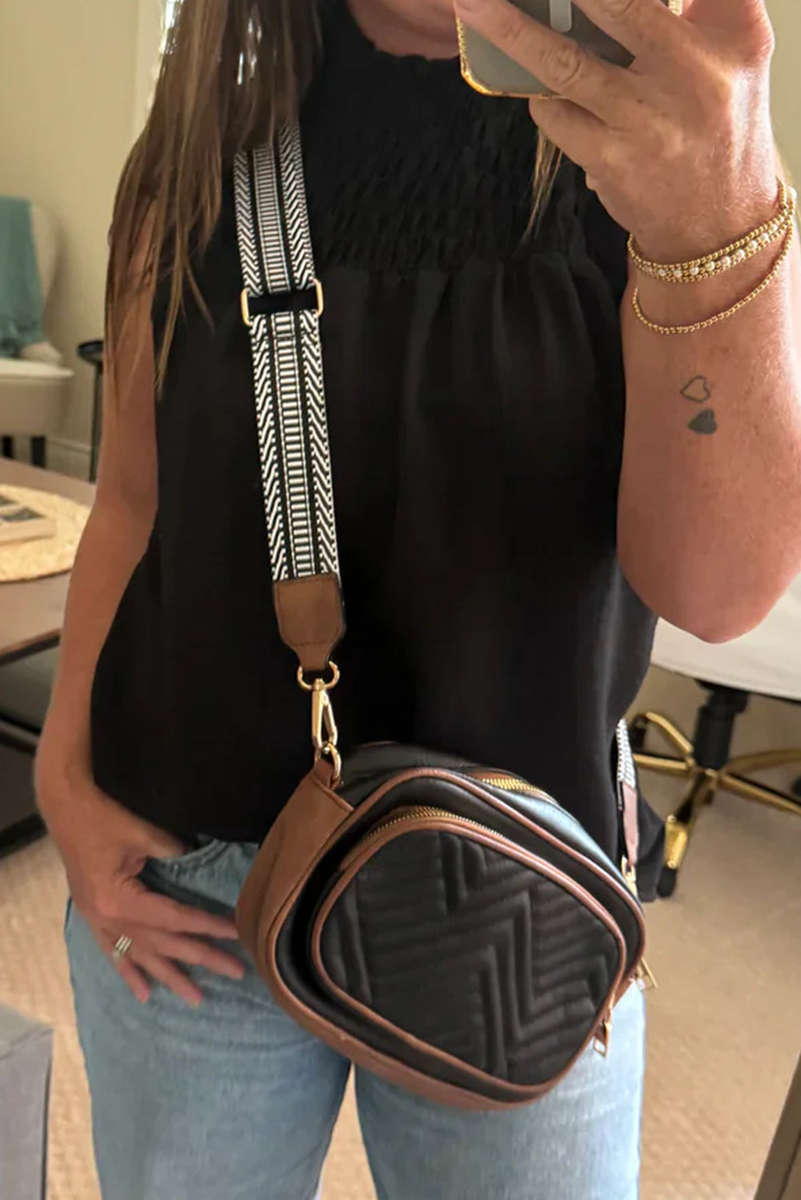 Black PU Leather Quilted Texture Mini Shoulder Bag