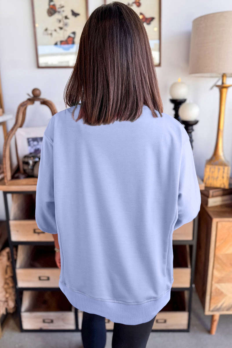 Beau Blue Floral Patched Half Sleeve Tunic Top